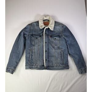 Levi's Premium Jacket Mens S Blue Denim Trucker Sherpa Lined Type III Jean
